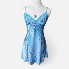 Victoria’s Secret Blue Satin Animal Print Lace Trim Full Slip, S Women's Nightgown and Robe price