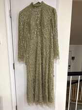 Women's Green Beaded Sequin Mesh Long Sleeve High Neck Zip Formal Gown 12 Women's Nightgown and Robe price