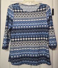 Croft & Barrow Women’s Blue White 3/4 Crew Stretchy Knit M *NO TAG* Tunic price