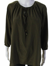 MICHAEL Michael Kors Women's Green Solid Tassel Tie-Neck Tunic Blouse M Tunic price