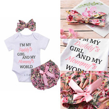 3PCS Newborn Baby Girl Clothing Outfits Set Top Shorts Bow Headband Bodysuit Set Baby Clothing Set price