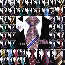 New Classic Striped Blue Red Jacquard Silk Men's Tie Necktie Hanky Cufflink Set Tie Set price