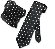 Vesuvio Napoli BLACK with WHITE Polka Dots NeckTie Handkerchief Matching Tie Set Tie Set price