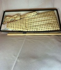 All Silk Yellow and Navy Blue Paisley Print Cummerbund and Bow Tie Set Tie Set price