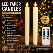 9.6" Luminara Real Wax Flameless Taper Candles Moving Wick Ivory Weddin Set of 2 Decorative Candle price