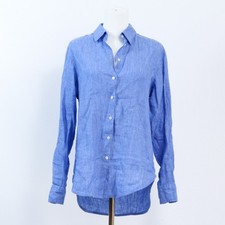 0039 Italy Women's Shirt Linen Button Down Long Sleeve Chambray Blue Size Small Women's Shirt price