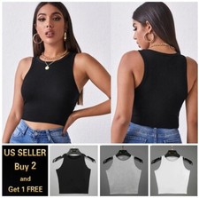Women Basic Casual Stretch Crop Cropped Tank Top Sleeveless Shirt S - L Women's Shirt price