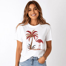 Women's Flamingo Palm Tree Tropical Beach Graphic T-Shirt Summer Casual Tee Women's Shirt price