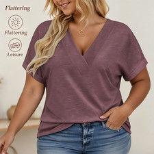 Trendy Summer Tops, Plus Size Women V Neck Rolled Sleeve Tees Women's Shirt price