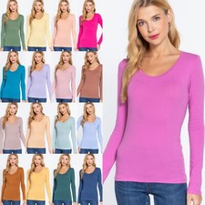 Women's Round Neck Long Sleeve T Shirt Basic Stretch Cotton Top US Slim Fit Women's Shirt price