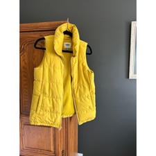 Old Navy Mustard Yellow Puffer Vest Medium M Fleece Lined Sleeveless Jacket Warm Women's Vest price