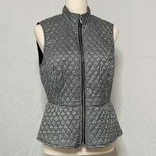 White House Black Market Quilted Peplum Vest Size Small White Black Houndstooth Women's Vest price