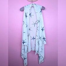 White & Blue Starfish Open Front Shawl Vest Women's Vest price