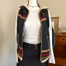Gorpcore western Pattern Zip Vest - Faux Sherpa Collar Boho Women's Vest price