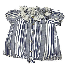Forever Me Girls Blouse Blue White Striped Lace Ruffle Size 6X Top Girls' Blouse price