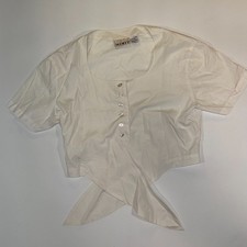 Mixit Blouse Top Girls 5/6 White Crop Cotton Short Sleeve Button Front Knot Hem Girls' Blouse price