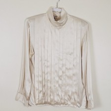VTG 80s 100% Silk Pleated High Neck Ivory Blouse Sz 8, Old Money, Secretary Chic Girls' Blouse price