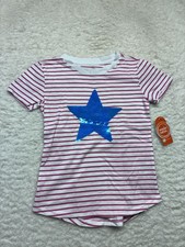 Wonder Nation Shirt Girls Small 6-6X Pink White Stripe Blue Sequin Star Tee Girls' Blouse price