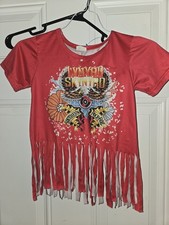 Lynyrd Skynyrd Girls 5T, XL Tassel Fringe Southern Rock Festival Top Pink Shirt Girls' Blouse price