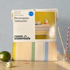 Room Essentials Striped Rectangular 60"x84" 100% Cotton Spring Tablecloth NEW Tablecloth price