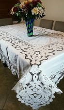 Embroidery Cutwork 54x72" Tablecloth Cotton Polyester w/ 6 Napkins - Beige color Tablecloth price