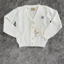 VTG 60s Mustang Boys Cardigan Sweater White Preppy Academia Heritage Monogram Boys' Sweater & Cardigan & Knitwear price
