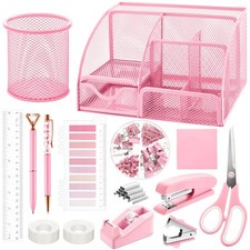 11 Pcs Pink Office Supplies Set Mesh Desk Organizer Accessories Kit include S... Office Set price