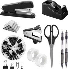 SKYDUE Black Office Supplies Set, Black Desk Accessories, Stapler, Tape Dispense Office Set price