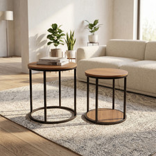 Set of 2 Mollie Contemporary Nesting Tables Wood Metal Side End Accent Table Set Nesting Tables price