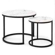 Round Nesting Coffee Table Set of 2 Marble Pattern Living Room Tables Nesting Tables price