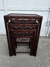 Vintage Chinese Rosewood Nesting Tables Set of 4 Hong Kong Faux Bamboo Shou 60s Nesting Tables price