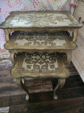Vintage Set of 3 Italian Hollywood Regency Gold Gilt Nesting Tables Florentine Nesting Tables price