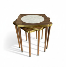 Vintage MCM Faux Marble Inlay Formica Stacking Nesting Tables Set 3 Retro Square Nesting Tables price