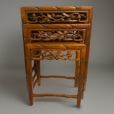 Chinoiserie Hand Carved Asian Wood Nesting Tables ~ Set of 3 Stacking Tables Nesting Tables price