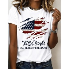 Women's Patriotic T-Shirt, Printed Short Sleeve, Casual Crew Neck Top Women's T-shirt price