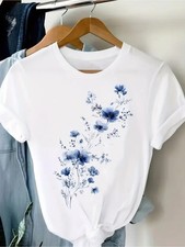 Women Floral Graphic T-Shirt Cute Flower Casual Crew Neck Short Sleeve Tee Top Women's T-shirt price