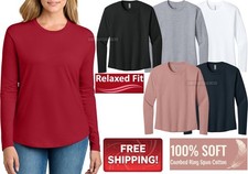 Womens 100% Soft Ringspun Cotton Long Sleeve T-Shirt Relax Fit Ladies Tee S-3XL Women's T-shirt price
