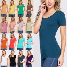 Women's Basic Scoop Neck T Shirt Short Sleeve Solid Plain Cotton Jersey Top Women's T-shirt price