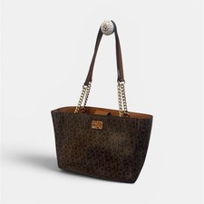 Calvin Klein Women’s Brown Monogram  Bag Chain Accents Detachable Strap Pockets Women's Casual Bag price