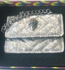 Women's Silver Glitter Quilted Crossbody Bag, Chain Strap, Snap Closure Women's Casual Bag price