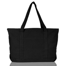 DALIX Womens 23" Deluxe 24 oz. Cotton Canvas Tote Bag Zippered in Black Women's Casual Bag price