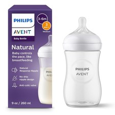 Philips Avent Natural Baby Bottle Clear Medium Flow 3 Nipple 9oz Single NEW Baby Bottle price