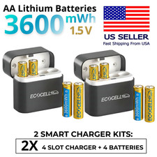 2 Smart Charger Kits: 2 Chargers + 8 Lithium AA 3600 mWH Rechargeable Batteries Chargers & Kits price