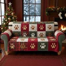 Paw Dog Quilted Sofa Cover Winter Decor Christmas Farmhouse Holiday Protector Three-Seater Sofa price