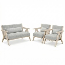 3 PCS Living Room Furniture Set w/Rubber Wood Frame, Padded Seat, Throw Pillows Three-Seater Sofa price