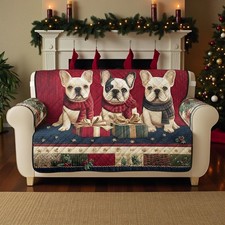 Christmas French Bulldog Sofa Cover Quilted Couch Protector Holiday Pet Decor Three-Seater Sofa price
