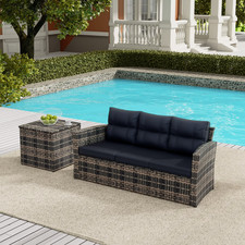 WestinTrends 2-Piece Outdoor Three Seater Sofa with Side Table Blue Three-Seater Sofa price