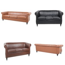 Modern Chairone House 84'' Brown PU Rolled Arm Chesterfield Three Seater Sofa Three-Seater Sofa price