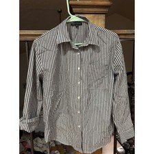 Kendall & Kylie Womens Black White Striped Button Down Shirt Long Sleeve Small Modest Clothing price