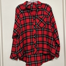 Wild Fable Women’s Red Black Plaid Long Sleeve Flannel Shirt Sz Small OverSized Modest Clothing price